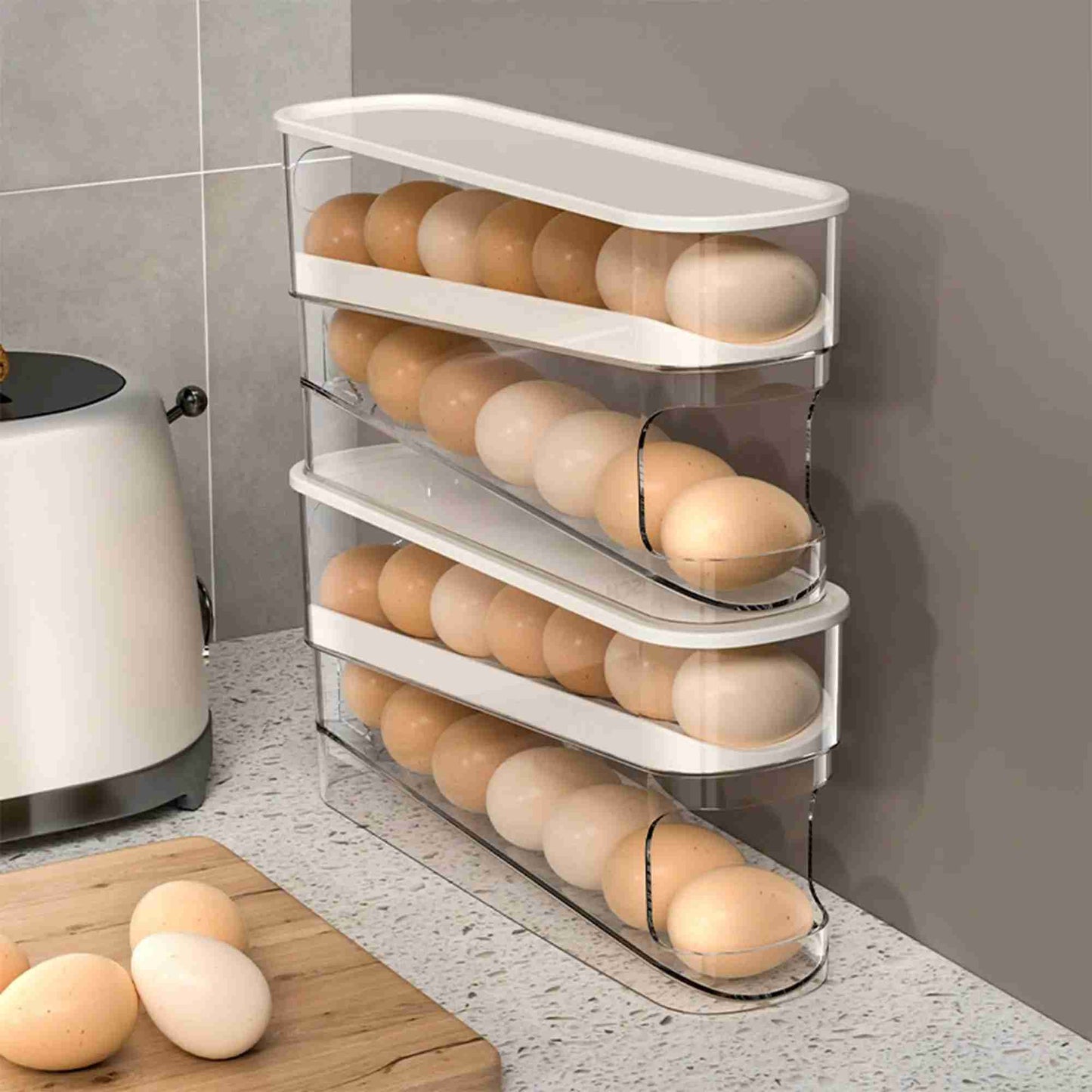 Rolling Egg Dispenser Refrigerator Organizers Containers Storage Box Automatic Sliding Spiral Egg Holder Home kitchen Gadgets