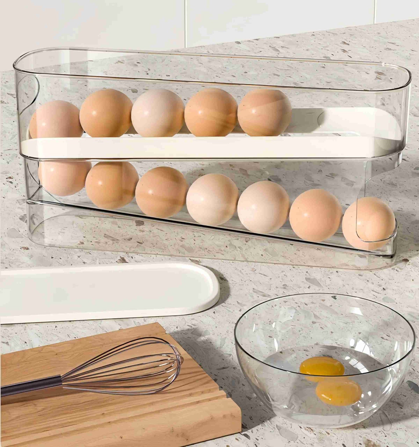 Rolling Egg Dispenser Refrigerator Organizers Containers Storage Box Automatic Sliding Spiral Egg Holder Home kitchen Gadgets